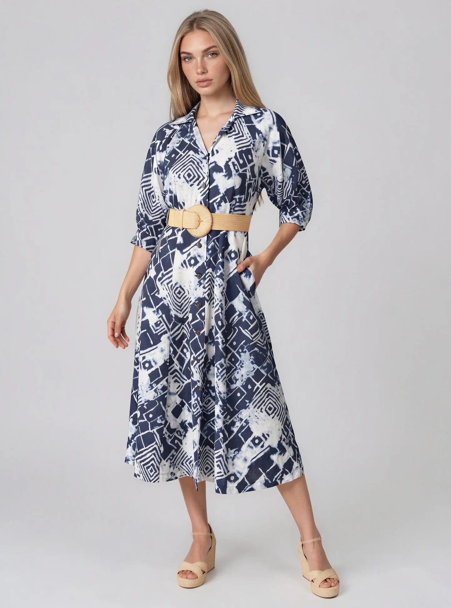 Belted Midi Shirt Dress - Layalita
