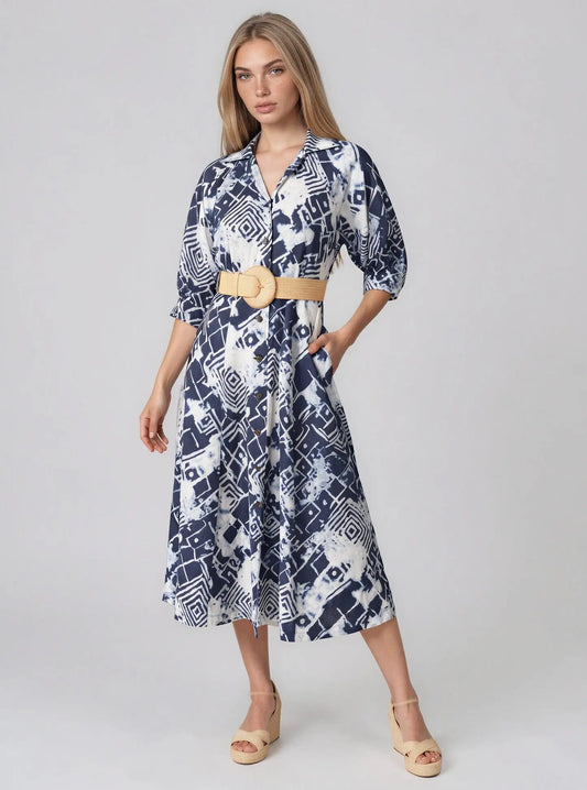 Belted Midi Shirt Dress - Layalita
