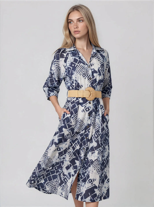 Belted Midi Shirt Dress - Layalita