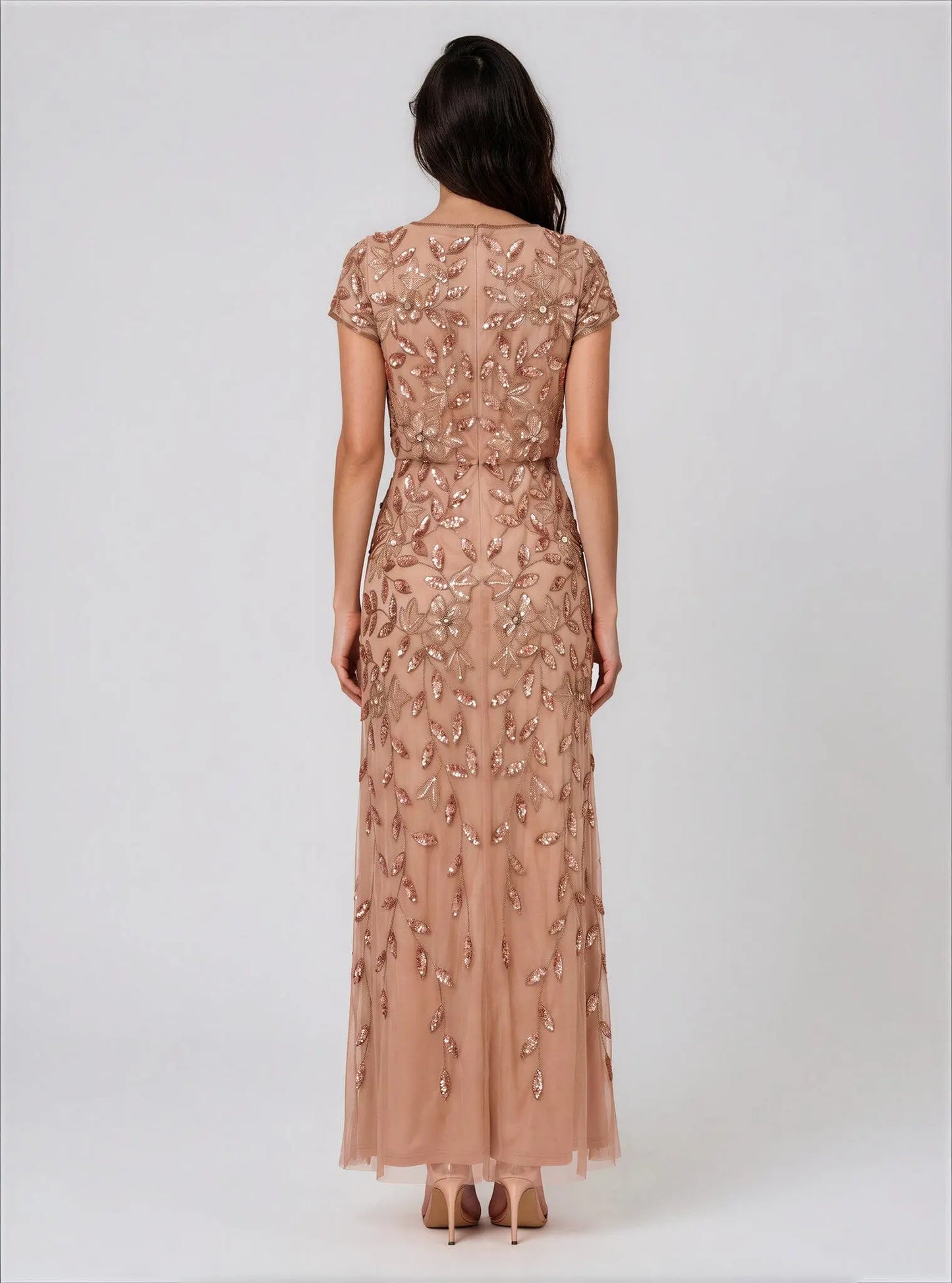 Boat-Neck Blouson Beaded Gown Adrianna Papell 