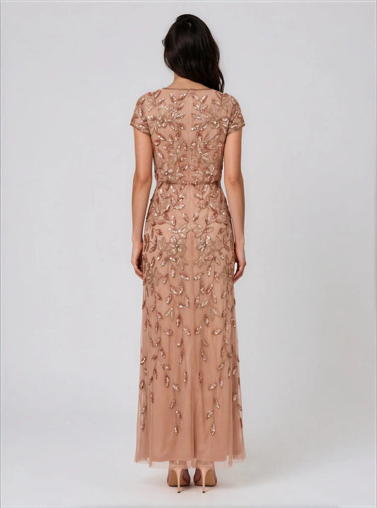 Boat-Neck Blouson Beaded Gown Adrianna Papell 