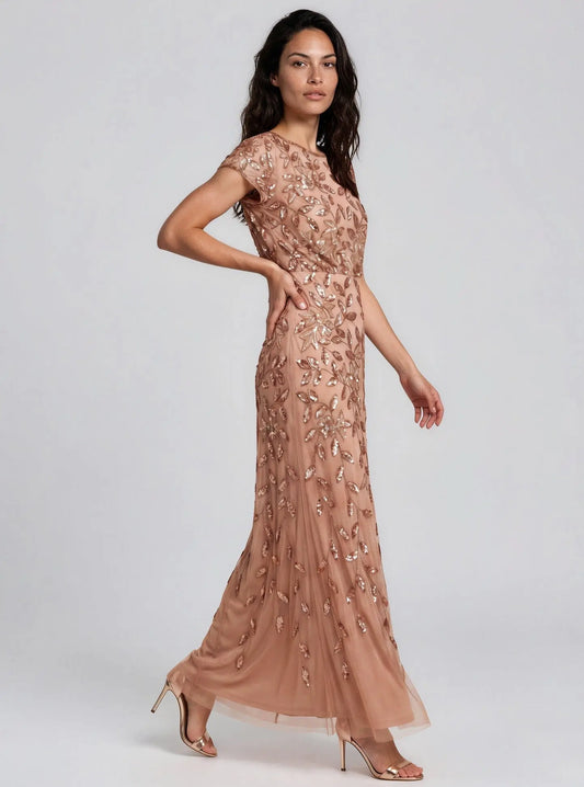 Boat-Neck Blouson Beaded Gown Adrianna Papell 