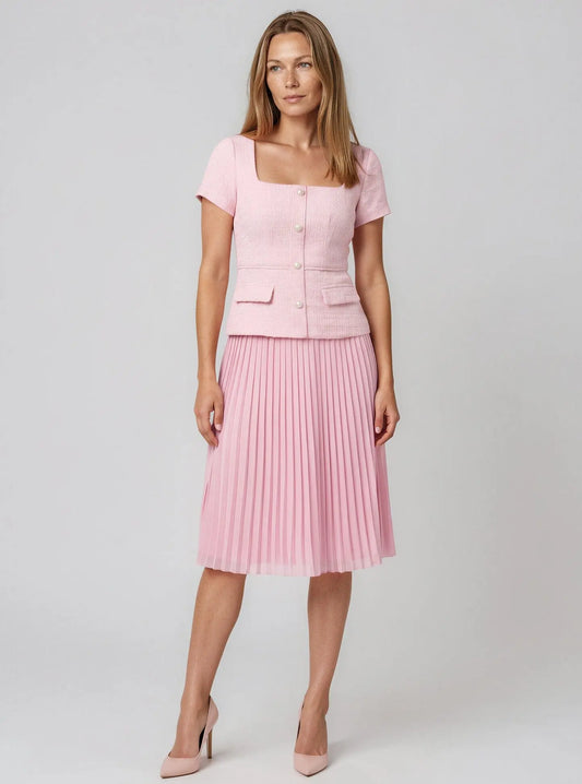 Bouclé-Bodice Pleated Dress - Layalita