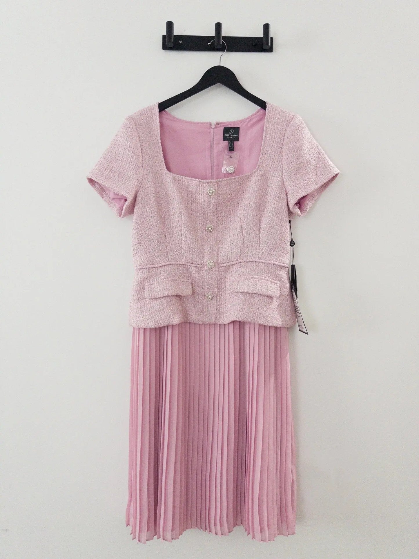 Bouclé-Bodice Pleated Dress Adrianna Papell 