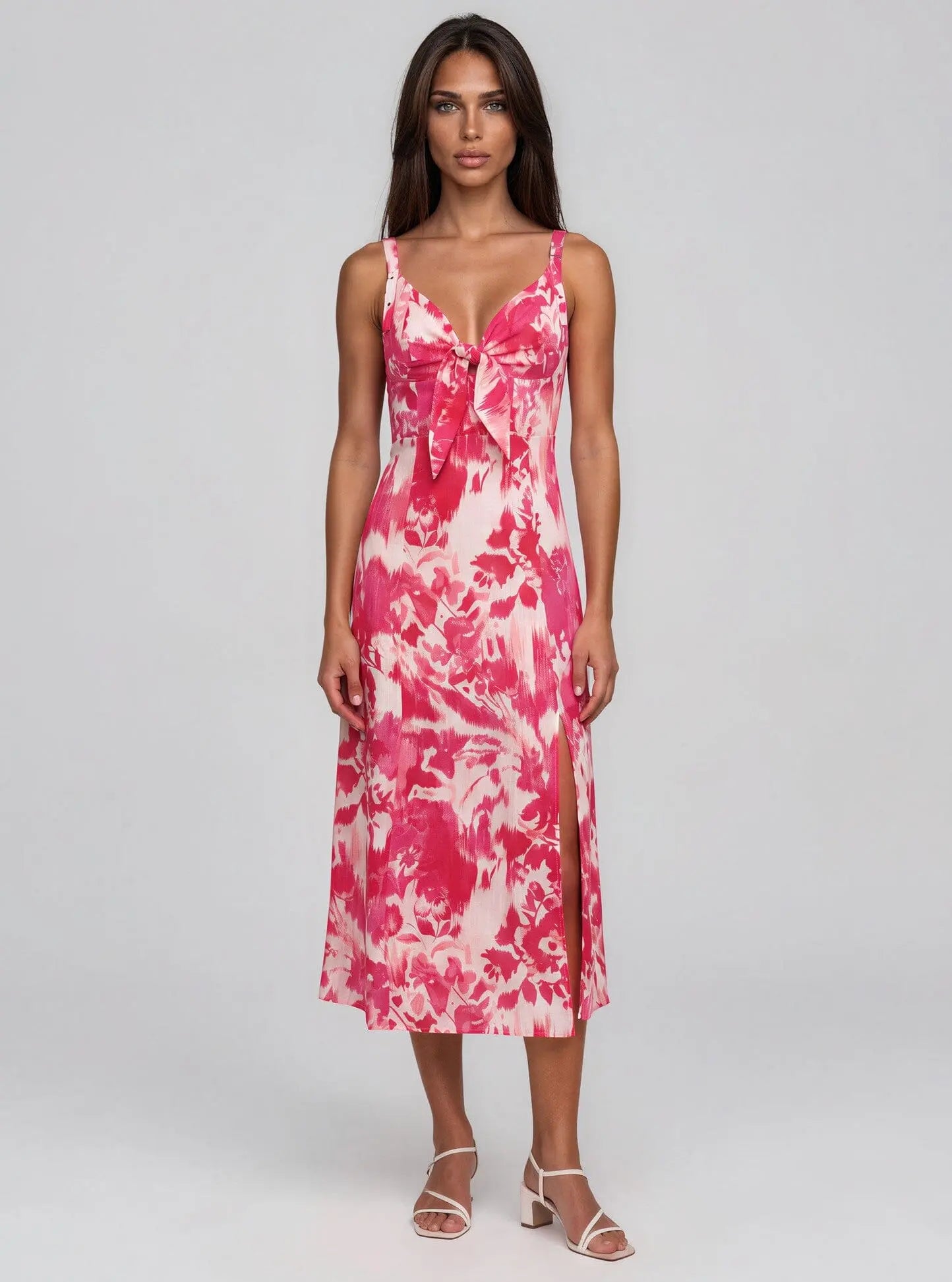 Bow-front Buckled-strap Midi Dress - Layalita
