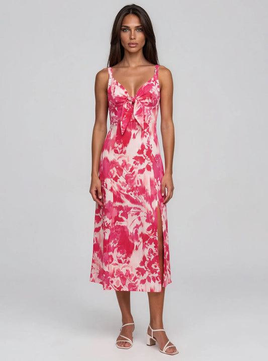 Bow-front Buckled-strap Midi Dress - Layalita