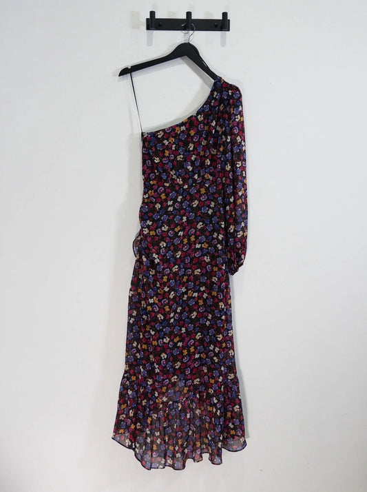 Calista Asymmetrical - Neck Floral - Print Midi Dress - Layalita