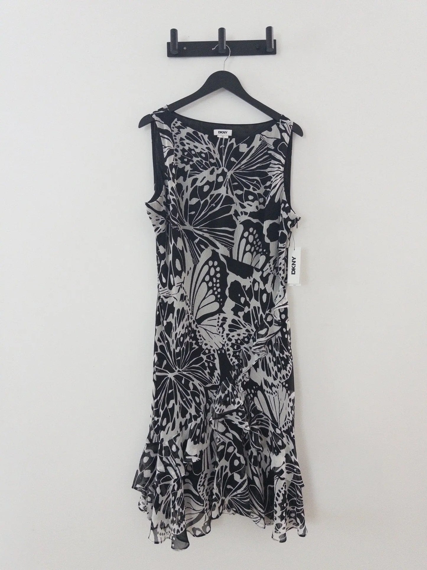 Chiffon Printed Boat-Neck Ruffle-Hem Dress DKNY 