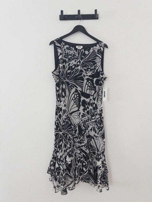 Chiffon Printed Boat-Neck Ruffle-Hem Dress DKNY 