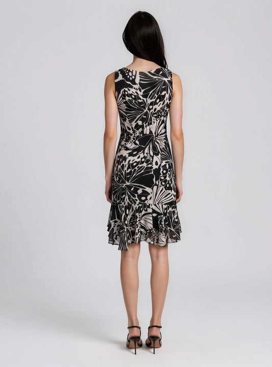 Chiffon Printed Boat-Neck Ruffle-Hem Dress DKNY 