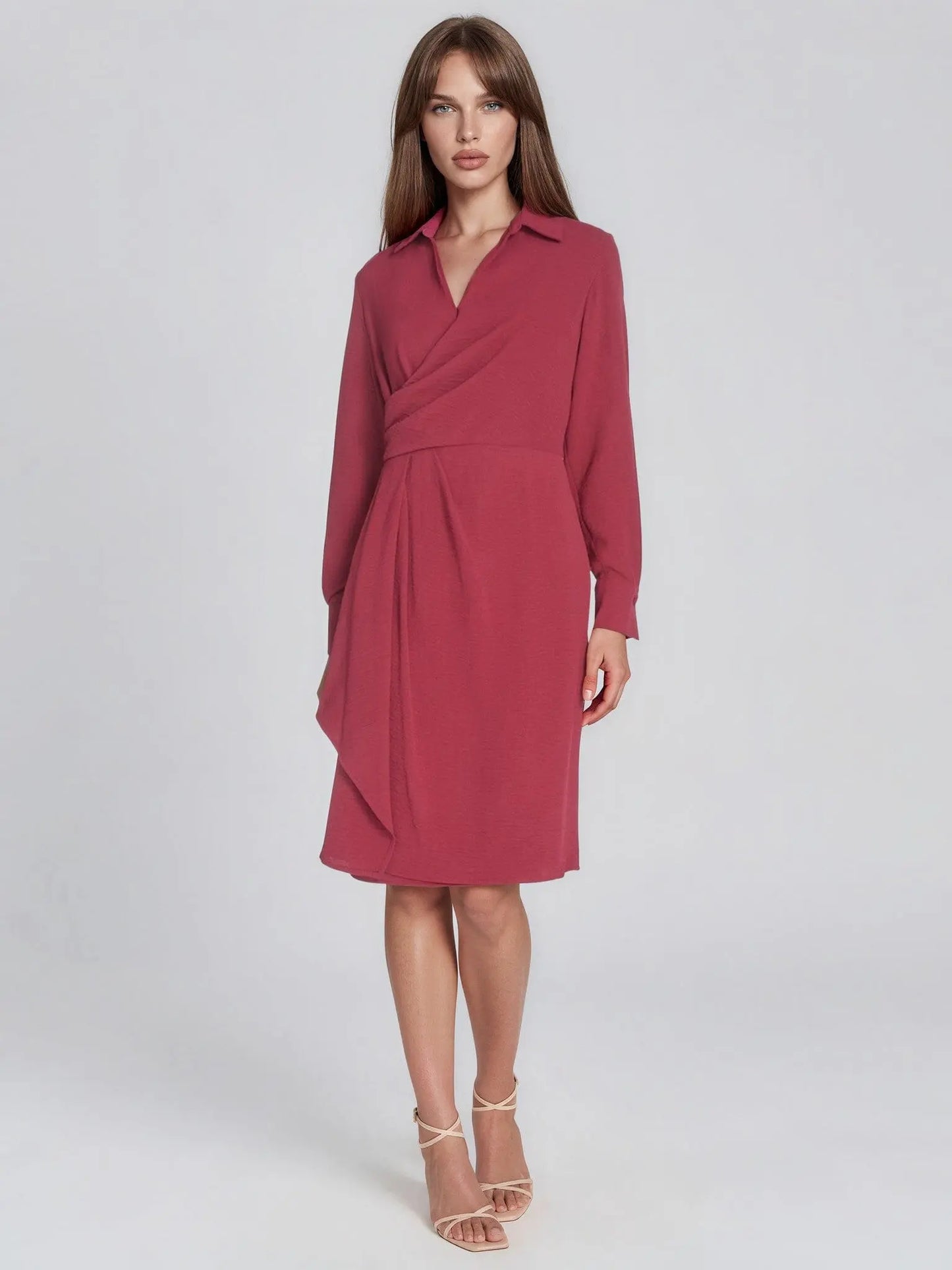 Collared Long - Sleeve A - Line Dress - Layalita