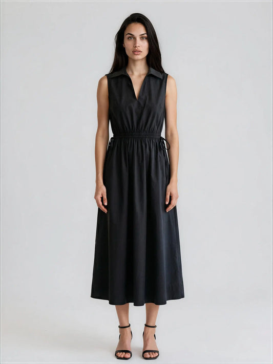 Cotton Drawstring Sleeveless Midi Dress - Layalita
