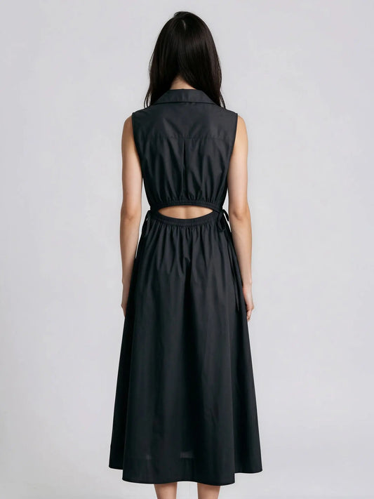 Cotton Drawstring Sleeveless Midi Dress - Layalita
