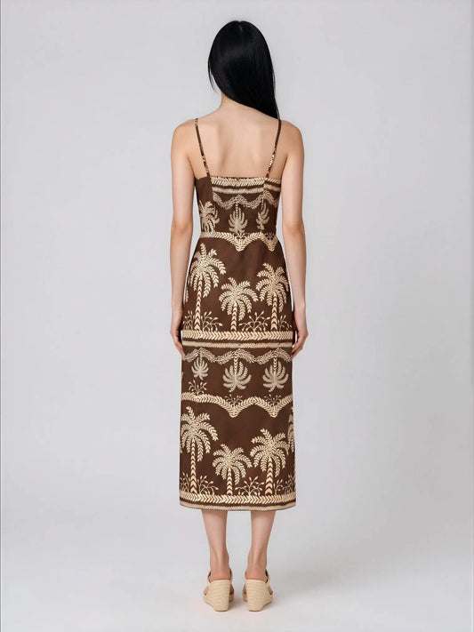Cotton Palm-Print Sweetheart Midi Dress Adrianna Papell 