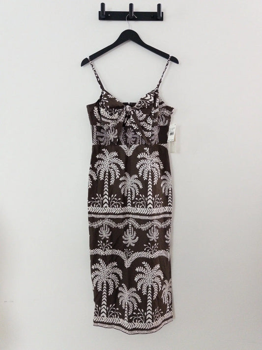 Cotton Palm-Print Sweetheart Midi Dress Adrianna Papell 