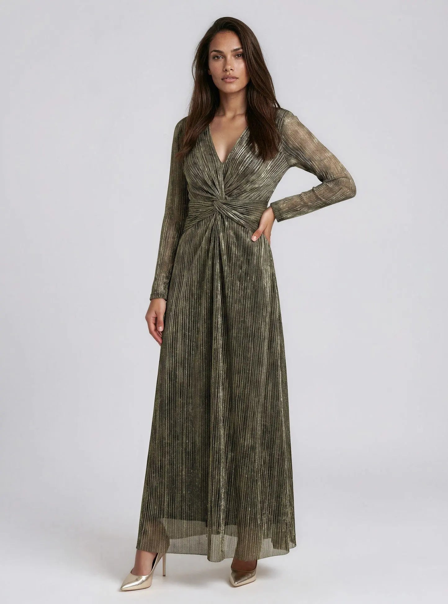 Foil Knot-Front Long-Sleeve Dress Anne Klein 