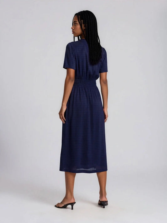 Elastic-Waist Short-Sleeve Midi Dress - Layalita