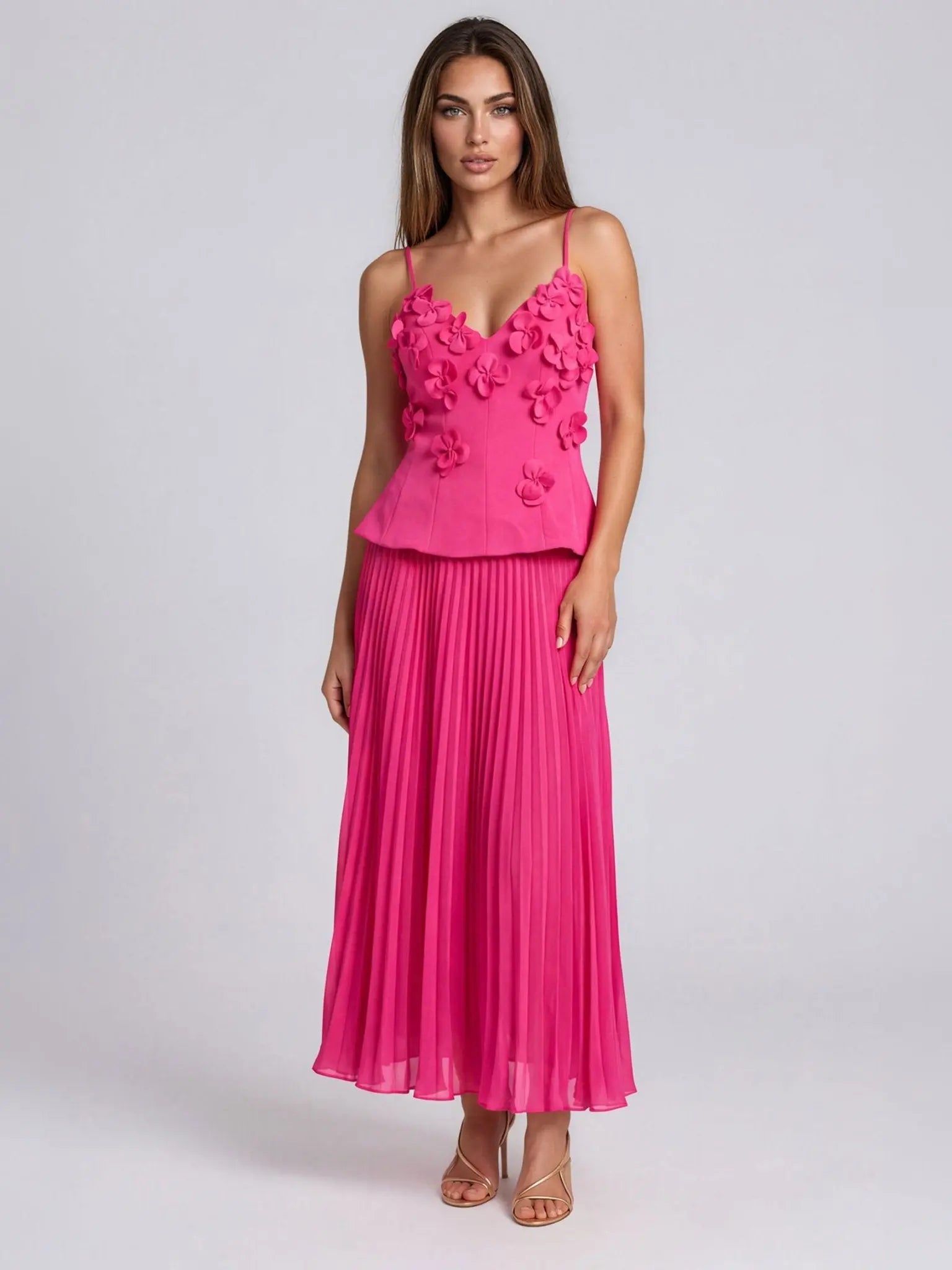 Embellished Pleated-Skirt Sleeveless Gown - Layalita