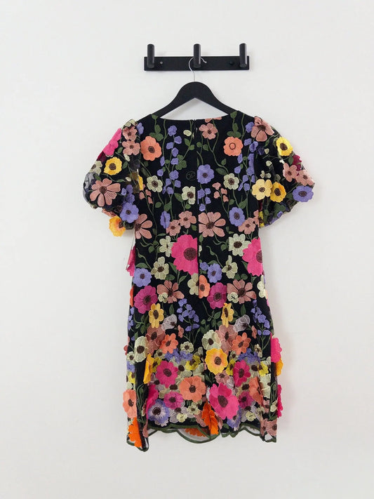 Embroidered Floral Puff-sleeve Shift Mini Dress - Layalita