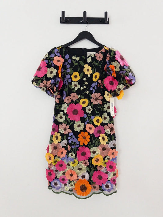 Embroidered Floral Puff-sleeve Shift Mini Dress - Layalita