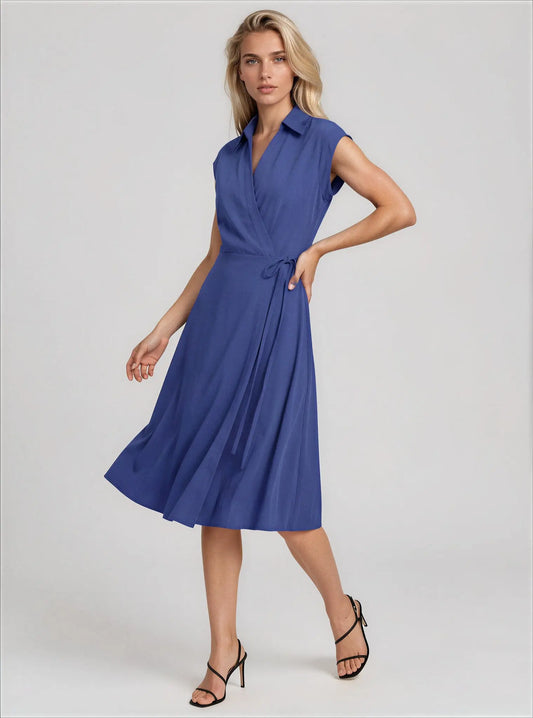 Faux-Wrap Sleeveless A-Line Dress - Layalita