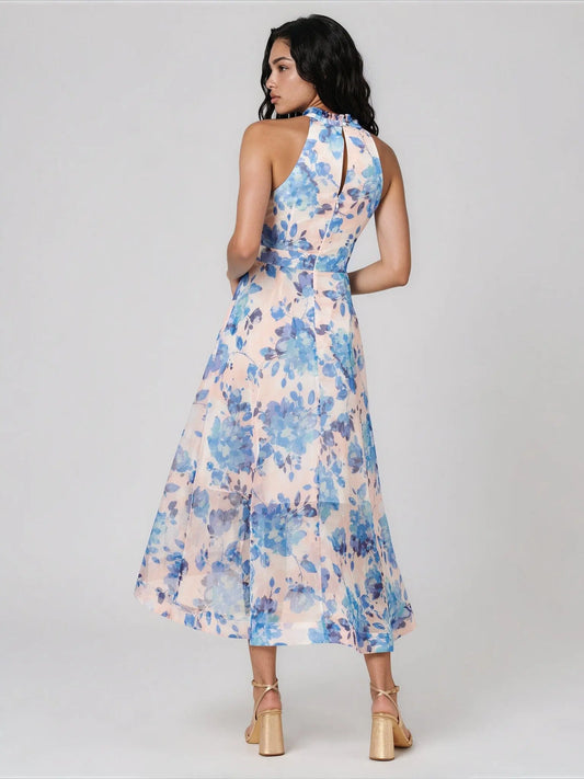 Floral Halter High-Low Midi Dress Adrianna Papell 