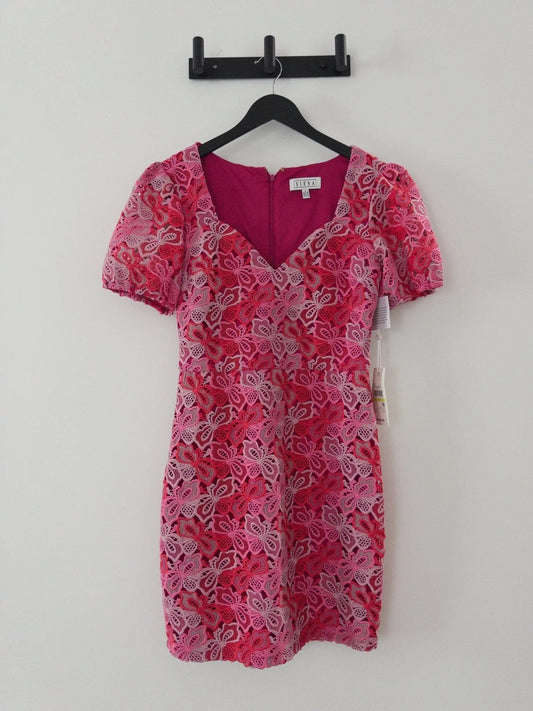Floral-Lace Short-Sleeve Sweetheart-Neck Dress Siena 