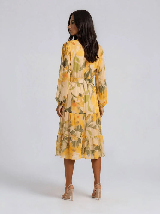 Floral Organza Midi Dress - Layalita
