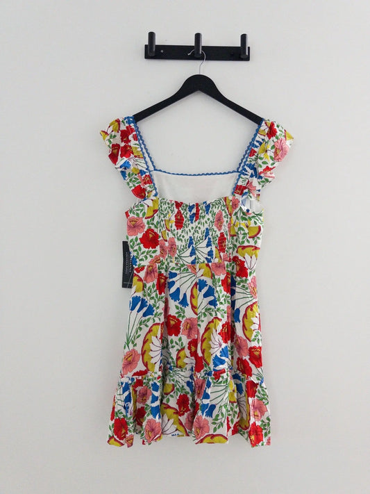 Floral-Print Flutter-Sleeve Mini Dress - Layalita