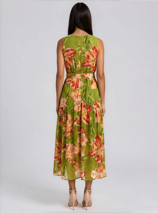 Floral-Print High-Low Faux-Wrap Dress Anne Klein 