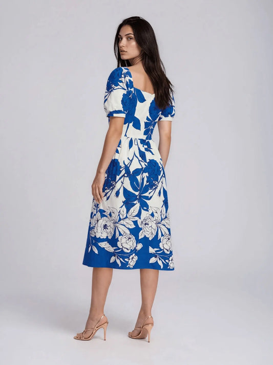 Floral-Print Square-Neck A-Line Dress - Layalita