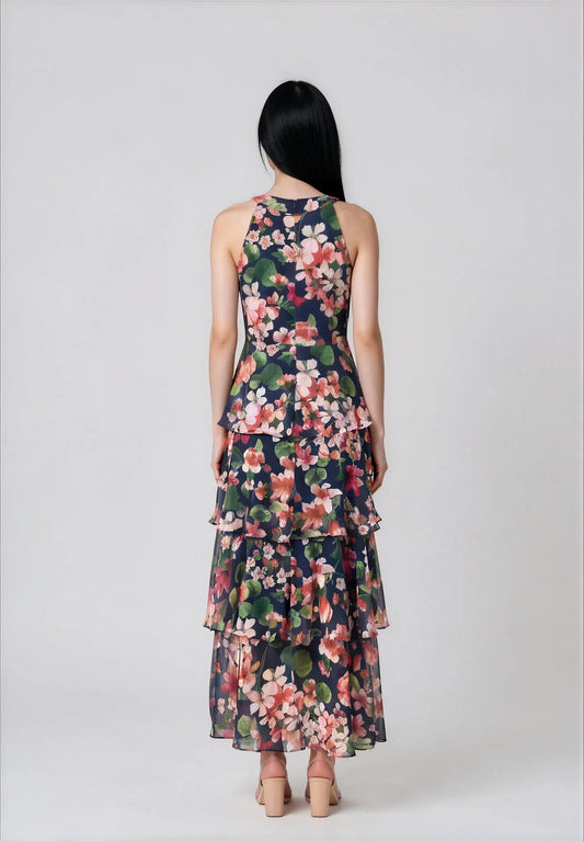 Floral-Print Tiered Halterneck Maxi Dress - Layalita