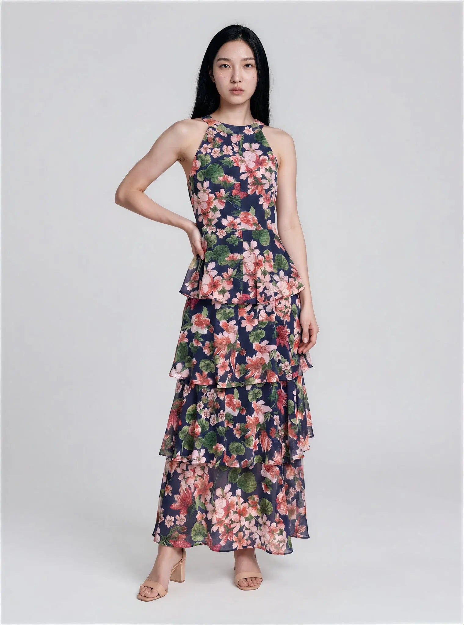 Floral-Print Tiered Halterneck Maxi Dress - Layalita