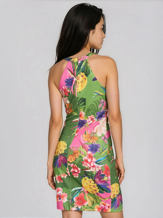 Floral - Print Twist - Front Bodycon Dress - Layalita
