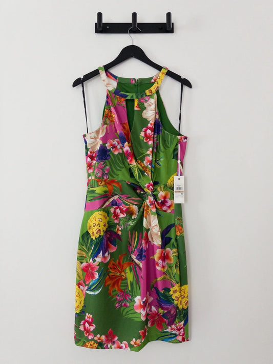 Floral - Print Twist - Front Bodycon Dress - Layalita