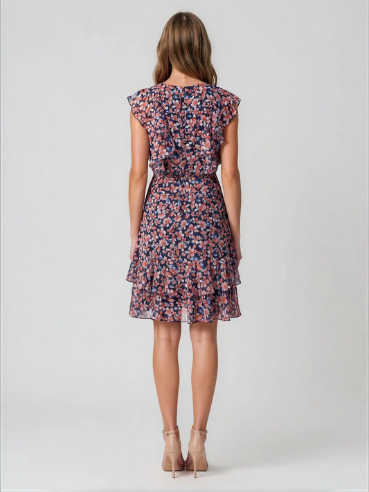 Flutter-Sleeve Faux-Wrap Dress - Layalita