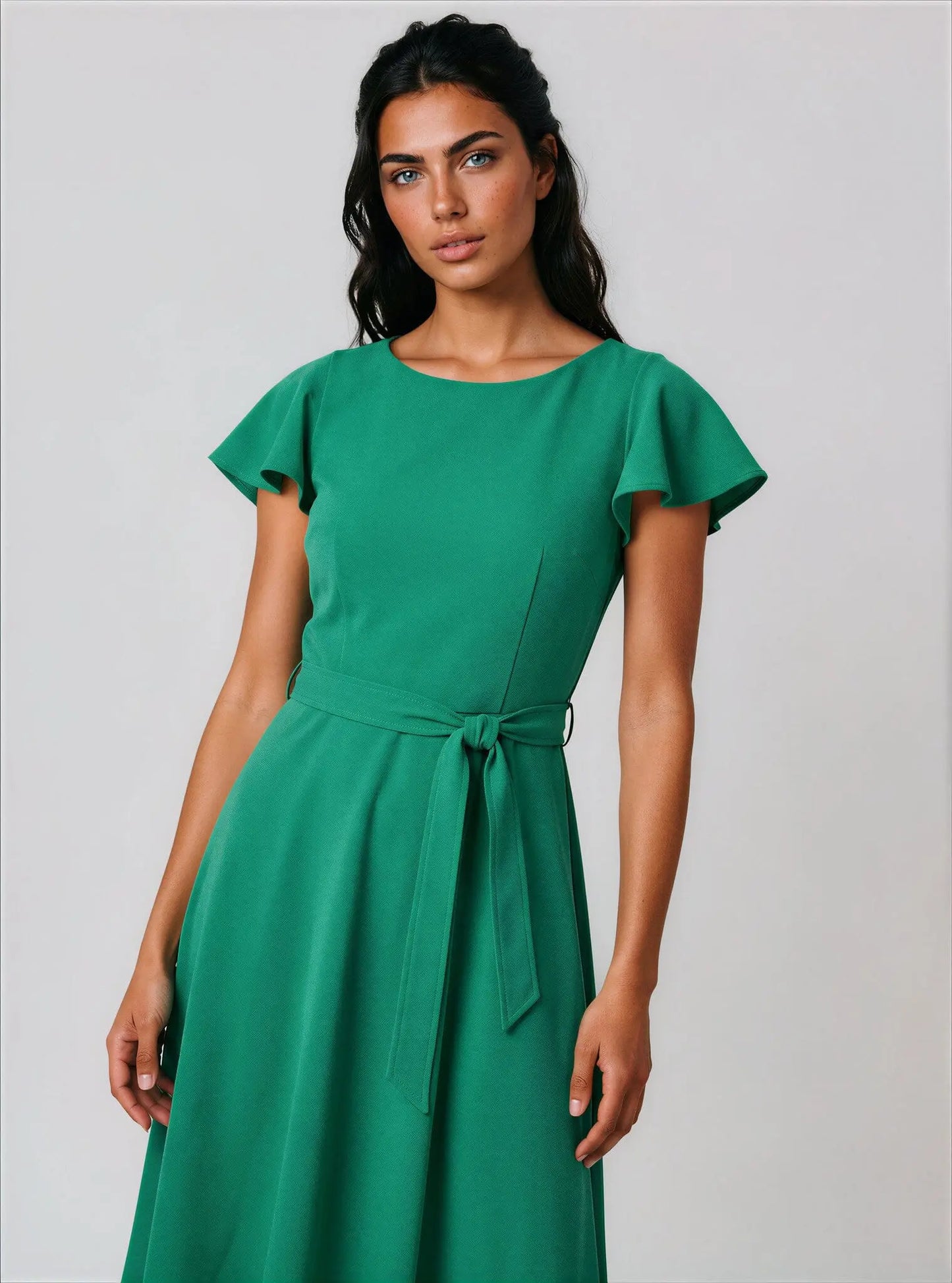 Flutter-Sleeve Tie-Waist Dress - Layalita