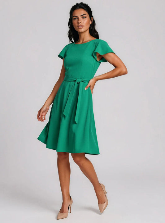 Flutter-Sleeve Tie-Waist Dress - Layalita