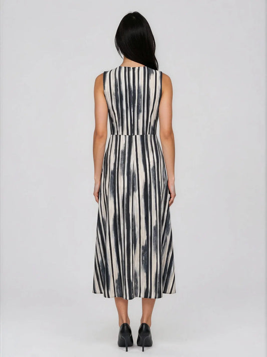 Jewel-Neck Faux-Wrap Sleeveless Dress - Layalita