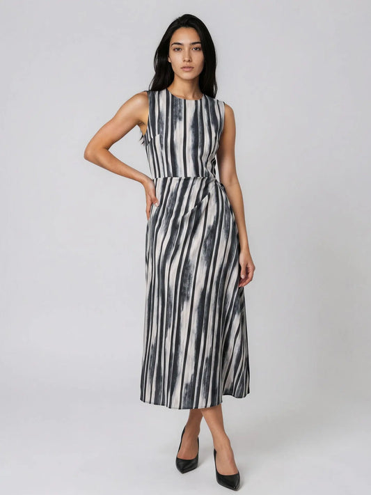 Jewel-Neck Faux-Wrap Sleeveless Dress - Layalita