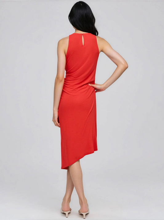 Jewel Neck Ruched - Front Sleeveless Dress - Layalita