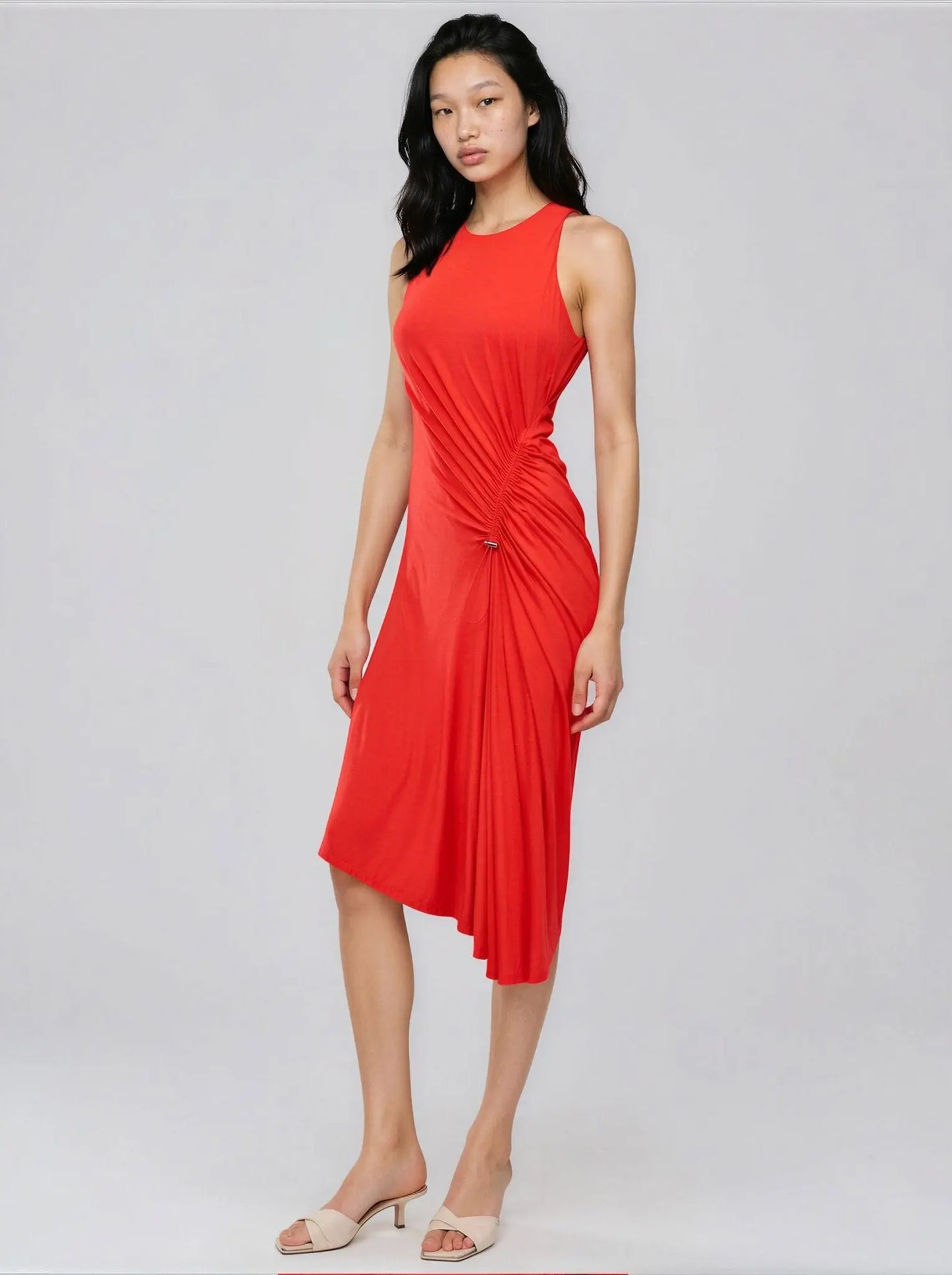 Jewel Neck Ruched - Front Sleeveless Dress - Layalita