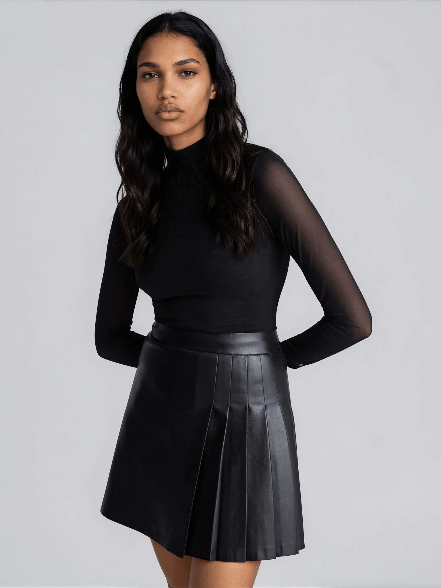 Jodie Mock Neck Mixed Media Dress - Layalita