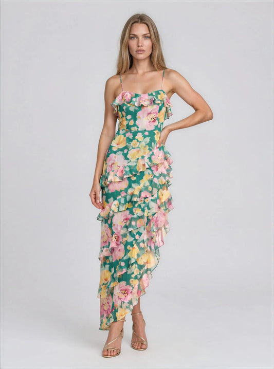 Josefina Printed Ruffle-Trim Dress Dress the Population 