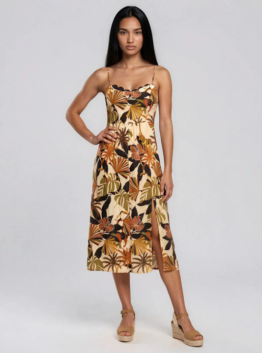 Juniors Scalloped Printed Slip Midi Dress - Layalita