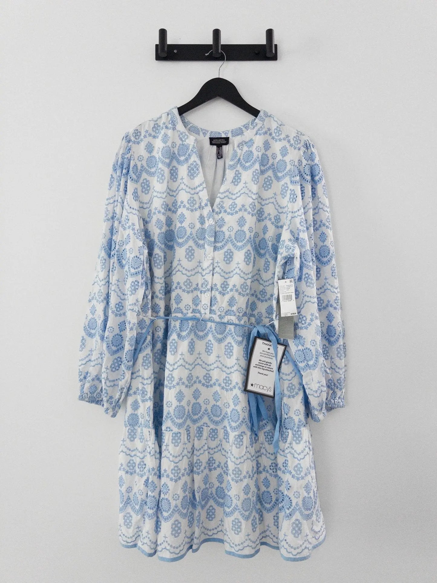Long Sleeve Flounce Eyelet Shirt Dress Light Blue Adrianna Papell 