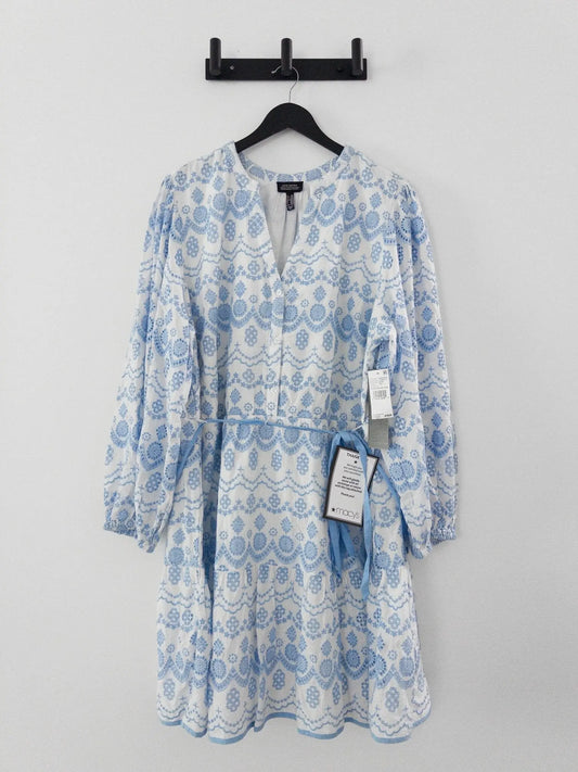 Long Sleeve Flounce Eyelet Shirt Dress Light Blue Adrianna Papell 