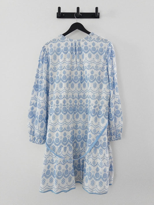 Long Sleeve Flounce Eyelet Shirt Dress Light Blue Adrianna Papell 