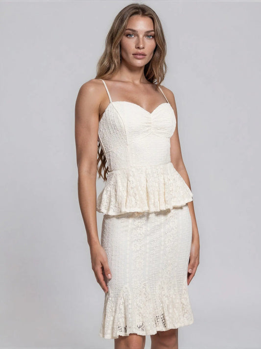 Lula Ruffle-Waist Sleeveless Lace Dress - Layalita