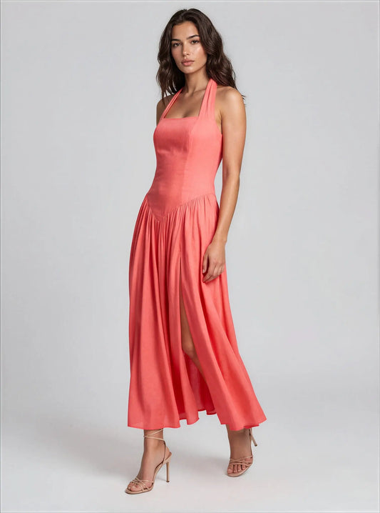 Marabella Slit Halter Maxi Dress Bardot 